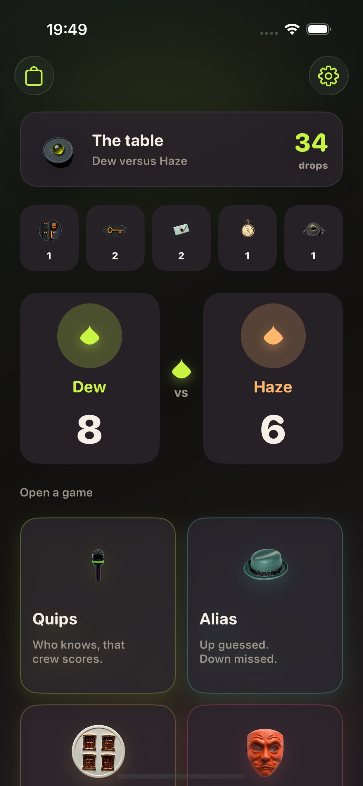The night table with Dew and Haze scores